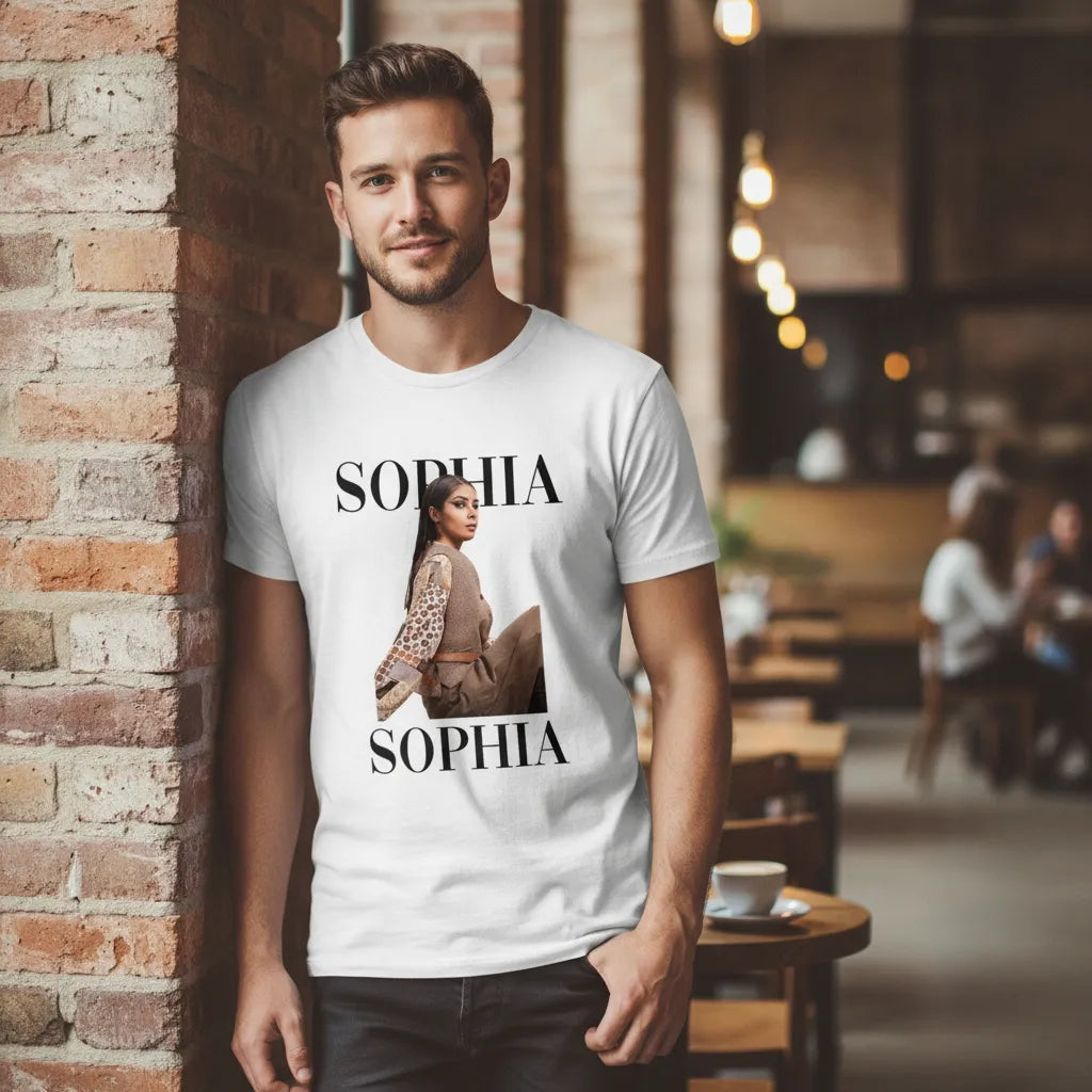 Custom Vogue Text & Image in Colored Graphic Tee