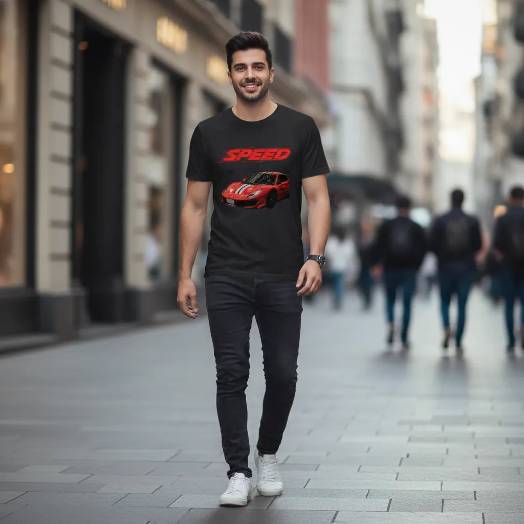 Custom Speedy Text in Red & Image Graphic Tee