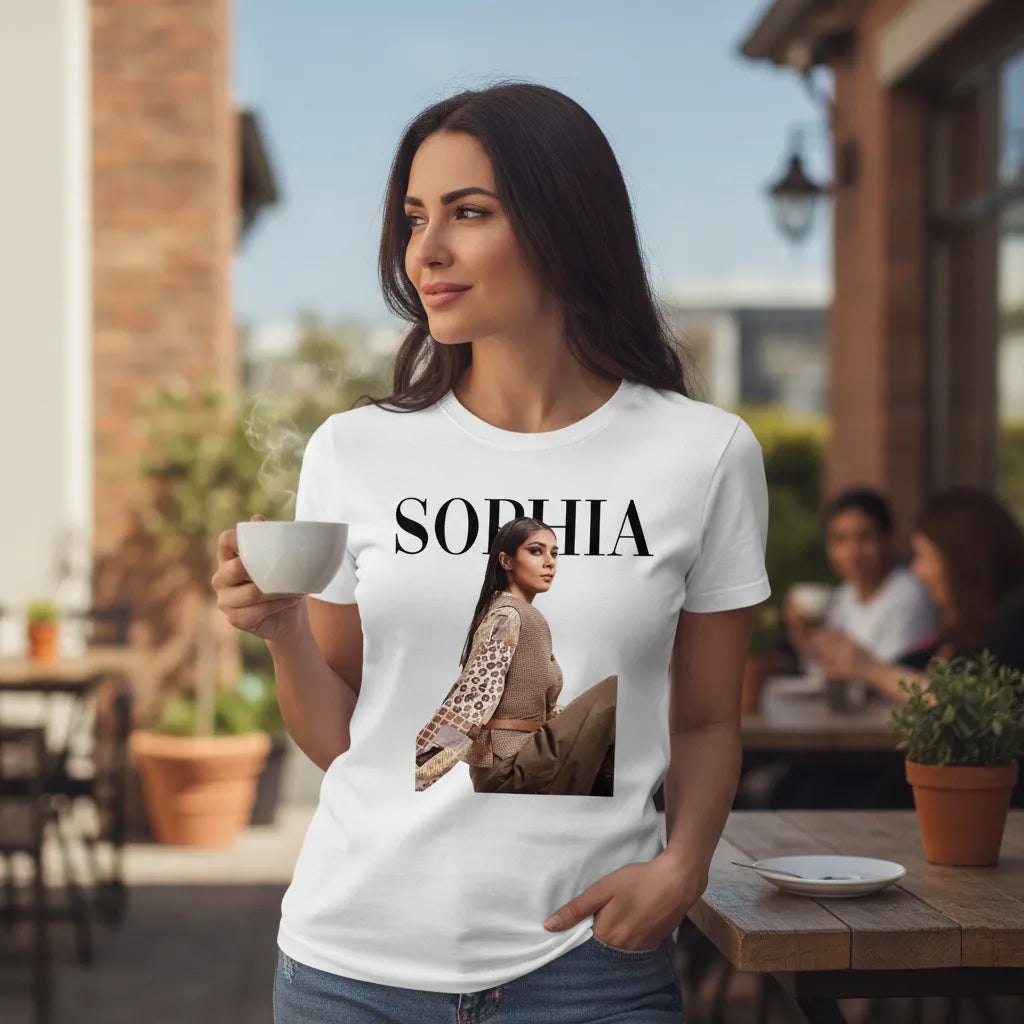Custom Vogue Text & Image in Colored Graphic Tee