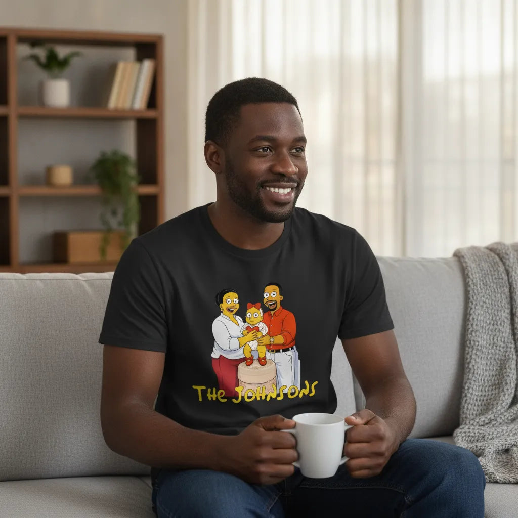 Custom Yellow Cartoon Image with Text on Bottom Graphic Tee