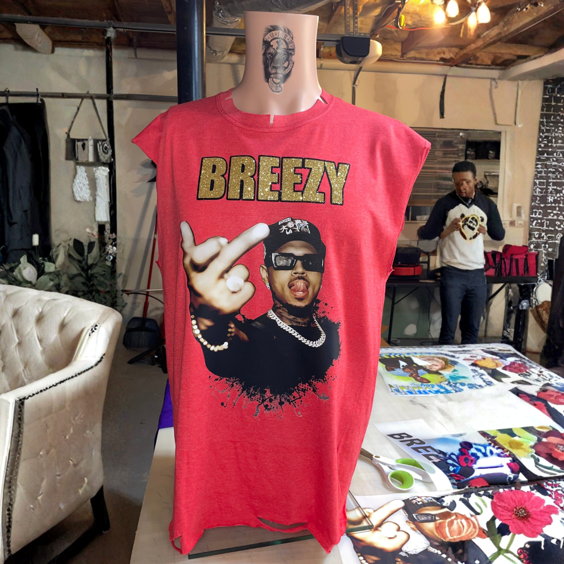 Red Sleeveless Chris Brown Shirt