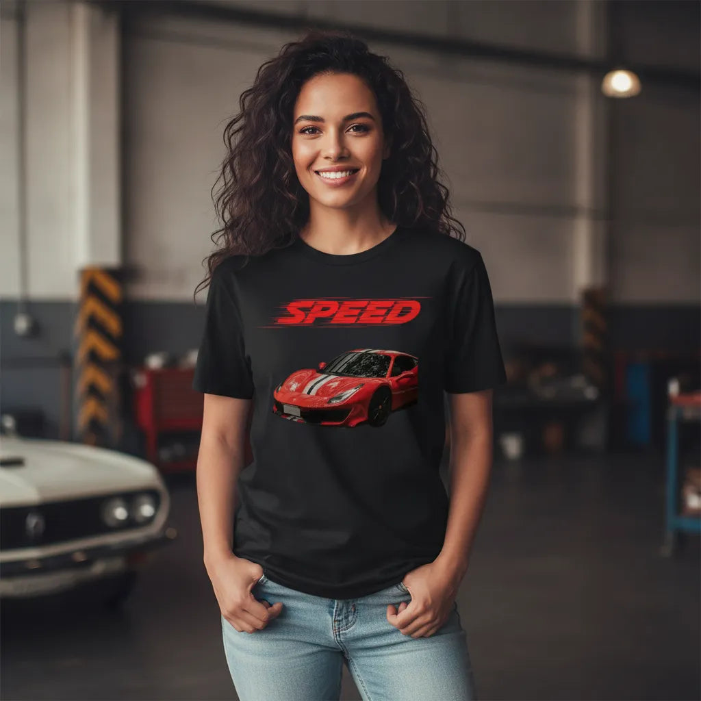 Custom Speedy Text in Red & Image Graphic Tee