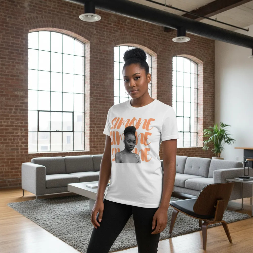 Customize Stacked Text & Photo in B&W Graphic Tee