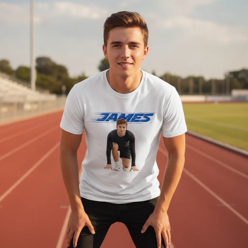 Custom Speedy Text in Blue & Image Graphic Tee