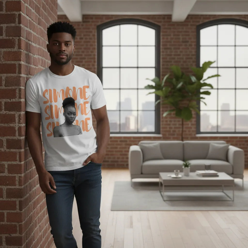 Customize Stacked Text & Photo in B&W Graphic Tee