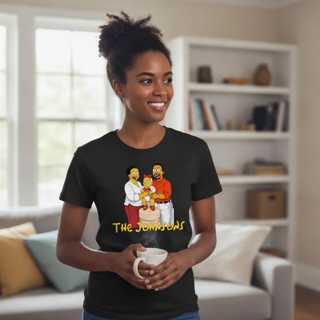 Custom Yellow Cartoon Image with Text on Bottom Graphic Tee